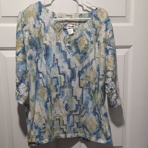 Alfred Dunner Abstract Blue and Green Women's Top